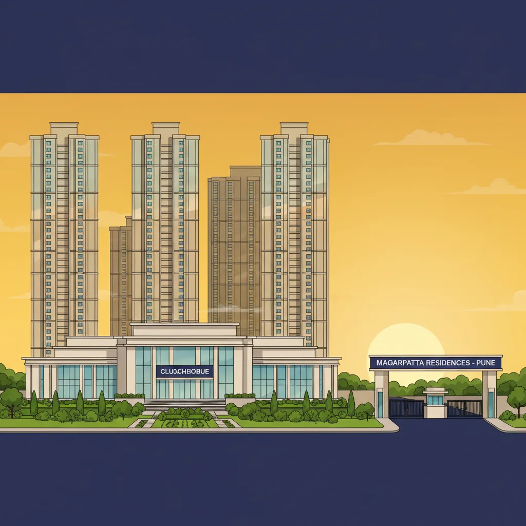 Godrej Elaris luxury residential towers in Magarpatta, Pune featuring elegant glass facade and 30,000 sq ft clubhouse