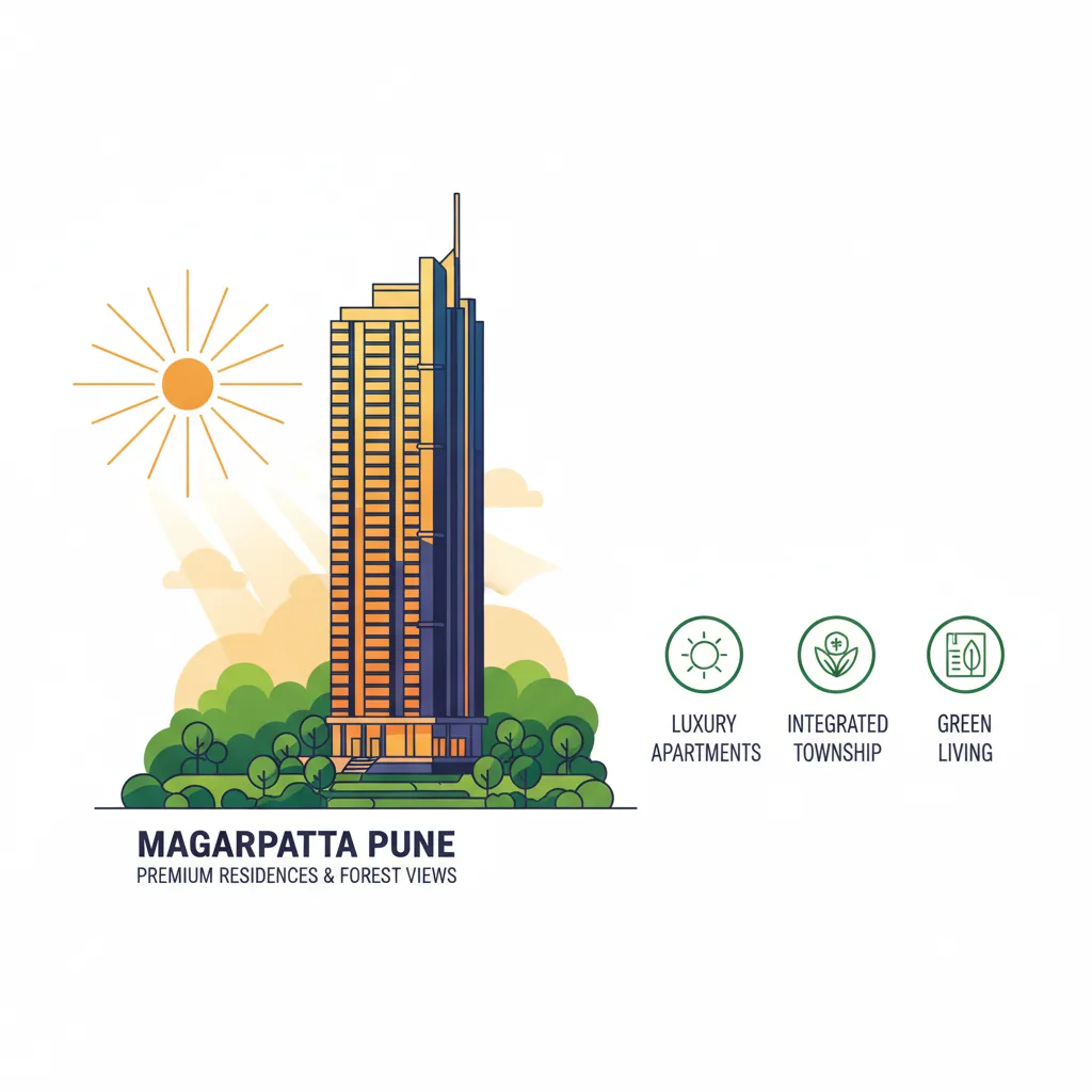 Godrej Elaris Offers - Modern luxury residential high-rise apartment building in Magarpatta Pune with sleek glass facade and lush green surroundings