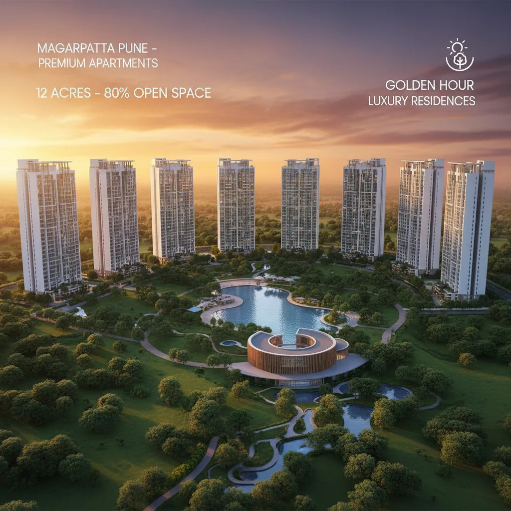 Godrej Elaris Price List - Luxury residential high-rise towers at sunset in Magarpatta Pune