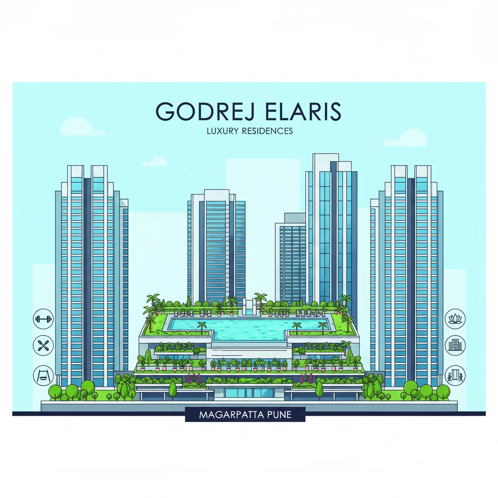 Godrej Elaris Brochure - Modern luxury residential high-rise towers with rooftop pool in Magarpatta Pune