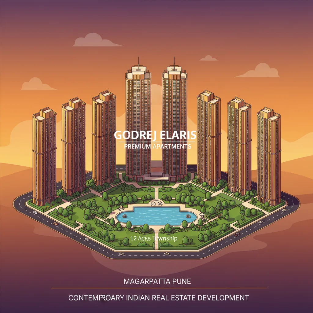 Godrej Elaris Investment - Modern luxury residential towers at sunset in Magarpatta Pune