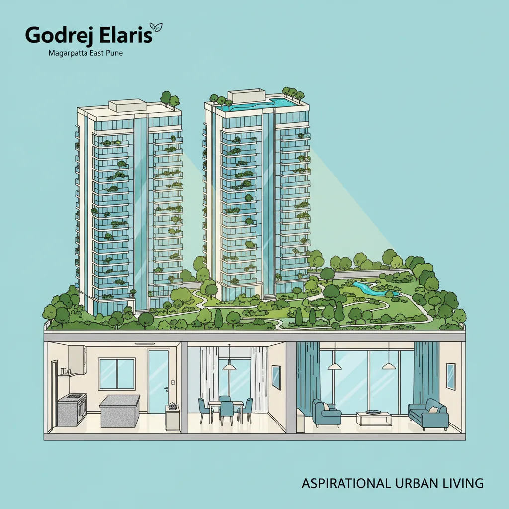 Godrej Elaris Model Apartments in Magarpatta East Pune - Luxury residential high-rise with rooftop pool and landscaped gardens