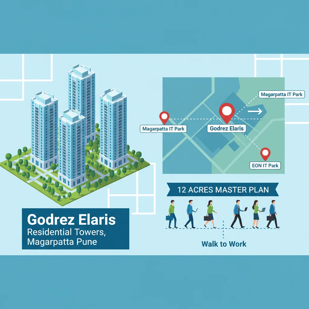 Godrej Elaris residential towers in Magarpatta Pune with IT park location markers