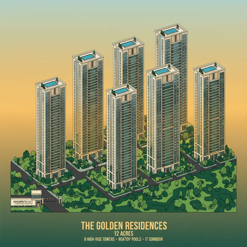 Godrej Elaris luxury residential apartment complex with 8 high-rise towers, rooftop swimming pool, and landscaped gardens in Magarpatta East Pune