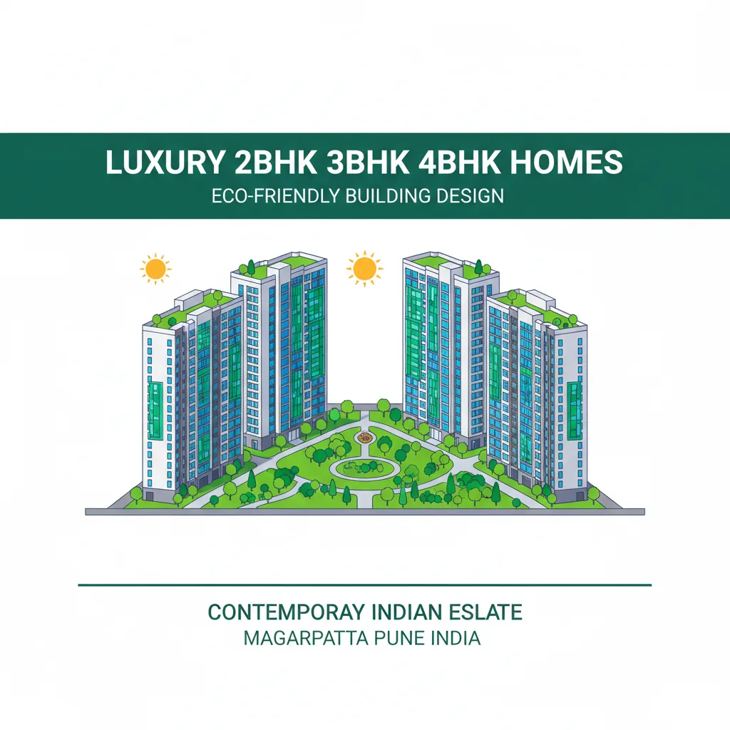 Godrej Properties - Modern premium residential high-rise apartment towers in Magarpatta Pune India with sustainable green architecture and landscaped central parks